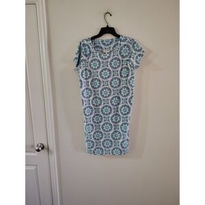 All For Color Womens Blue Teal Medallion Paisley Shift Dress Short Sleeve Large